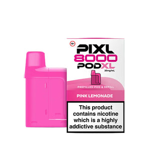 PIXL 8000 pods with 8000 puff capacity featuring refillable technology and nicotine warning - Pink Lemonade Flavour