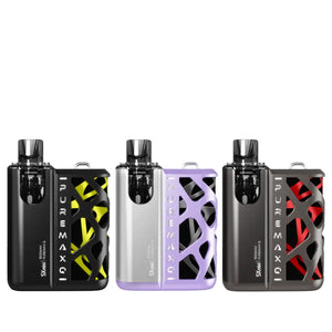 Three puremax q pod vape kits with new colours and design options on a white background