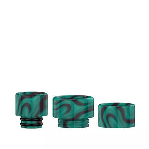 Three Recoil R3 Drip Tips in Green Patterns for Vape Tanks.