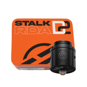 Republic of Vape Stalk D2 RDA in Matte Black Colour and case.