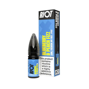 Riot X Nic Salt 10ml Blueberry & Peach Fizz Flavour available in 5mg,10mg and 20mg Strength