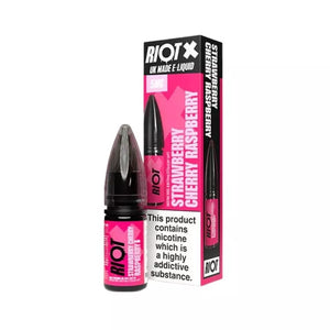 Riot X Nic Salt 10ml Strawberry Cherry Raspberry Flavour is available in 5mg,10mg and 20mg Strength