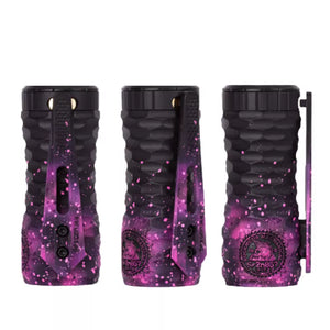 Rock Mods Swordfish V2 Mechanical Mod in Custom Colour Andromeda From front, side and fire-bar angles.