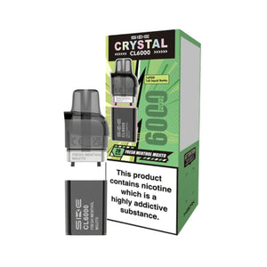 SKE Crystal CL6000 refill pack in Fresh Menthol Mojito flavour showing Crystal CL6000 Refill with TPD compliant 1x10ml e-liquid bottle and replacement pod for 6000 puff capacity