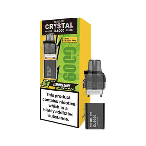SKE Crystal CL6000 refill pack in Lemon & Lime flavour showing Crystal CL6000 Refill with TPD compliant 1x10ml e-liquid bottle and replacement pod for 6000 puff capacity