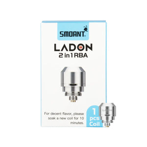 Smoant Ladon 2 in 1 box and RBA section, silver, cylindrical design, for vaping.