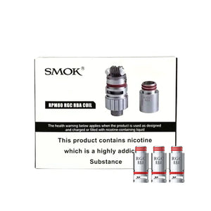 Three Smok RPM80 RGC RBA coils with red rings and box.