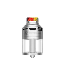 Steam Crave Aromamizer Plus V4 RDTA in black with purple drip tip, shown in different tank sizes.