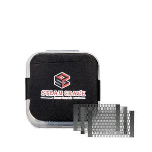 Black steam Crave plastic container with mesh strips for rebuildable vape tanks.