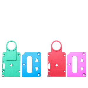 SXK Billet 2 In 1 Replacement Panels for the SXK BB Style 70W/DNA60W Box Mod Vape Kit in green, blue, red, and purple.