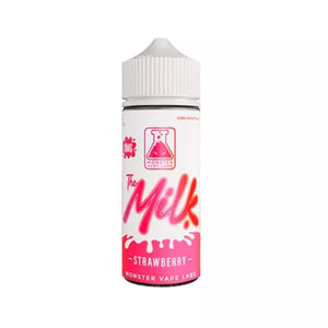 Vape juice bottle labeled 'The Milk Strawberry' by Monster Vape Lab on a white background