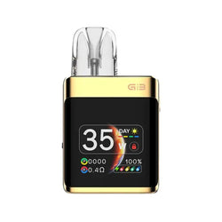 Three Uwell Caliburn G3 KOKO pod vape kits in black, blue, and grey, with digital displays.