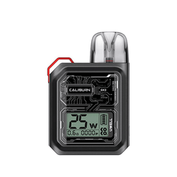 Three Uwell Caliburn GK3 Pod vape Kits in red, blue, and silver