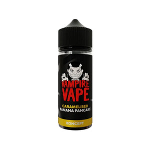 Vampire Vape Desserts 100ml Shortfill in Caramelised Banana Pancake Flavour. Perfect for sub ohm kits and sub ohm tanks as well as rebuildable tanks