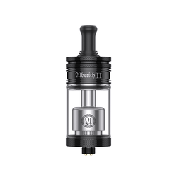 Three Vapefly Alberich II MTL RTA tanks with silver finish and black drip tips.