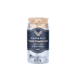 Three jars of Vapefly prebuilt coils with cork lids and labels.