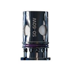 Vaperz Cloud VC Temp Tech Coils displayed in a row, showing four different coil types with power ratings: 50-60W, 20-26W, 29-37W, and 39-48W. Each coil has a metallic finish, visible wicking ports, and purple O-rings at the base.