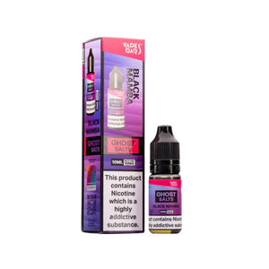 A 10ml bottle of Ghost Nic Salts in Black Mamba, designed for a smooth and satisfying nicotine salt vaping experience.