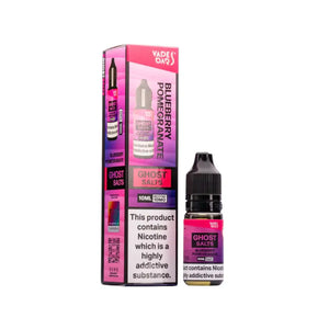 A 10ml bottle of Ghost Nic Salts in Blue Pomegranate, designed for a smooth and satisfying nicotine salt vaping experience.