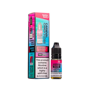 A 10ml bottle of Ghost Nic Salts in Carnival Candy Floss, designed for a smooth and satisfying nicotine salt vaping experience.