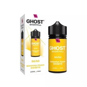 Vapes Bars Ghost 100ml 50/50 Shortfill vape juice banana foam sweets flavour perfect for refillable pod vape kits and MTL Vape tanks