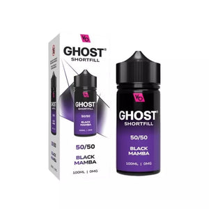 Vapes Bars Ghost 100ml 50/50 Shortfill vape juice black mamba flavour perfect for refillable pod vape kits and MTL Vape tanks