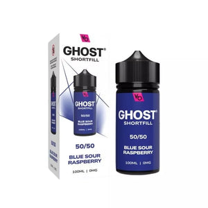 Vapes Bars Ghost 100ml 50/50 Shortfill vape juice blue sour raspberry flavour perfect for refillable pod vape kits and MTL Vape tanks