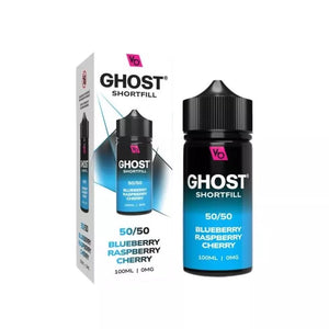 Vapes Bars Ghost 100ml 50/50 Shortfill vape juice blueberry raspberry cherry flavour perfect for refillable pod vape kits and MTL Vape tanks