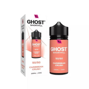 Vapes Bars Ghost 100ml 50/50 Shortfill vape juice Caribbean crush flavour perfect for refillable pod vape kits and MTL Vape tanks