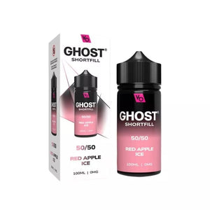 Vapes Bars Ghost 100ml 50/50 Shortfill vape juice red apple ice flavour perfect for refillable pod vape kits and MTL Vape tanks