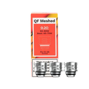 Three Vaporesso SKRR QF Meshed box and coils 0.20 ohm with mesh and strip designs, shown with intricate patterns.