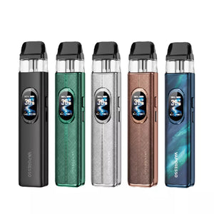 Five Vaporesso XROS 6 Pod Kits in a line on a white background.