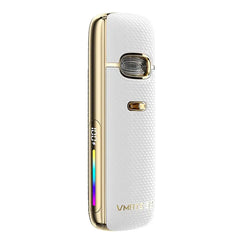 Voopoo Vmate E2 pod vape kit in four colours: grey, green, black, and white, with gold accents.