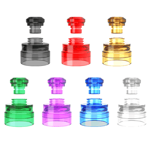 Yachtvape Claymore RDA Cap with Drip Tip for the Yachtvape Claymore RDA in transparent black, transparent red, transparent amber, transparent green, transparent purple, transparent blue, and clear.