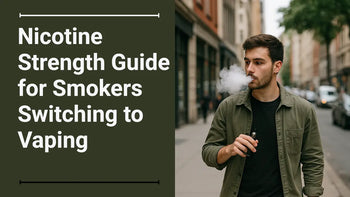 Man vaping while walking down the streets in the city, a guide for nicotine strength - for smokers who want to switch to vape.