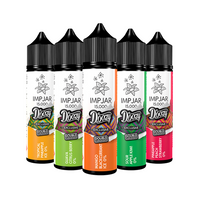 Five Doozy Vape Co. Imp Jar e-liquids in tropical fruit flavours, each with a black cap.