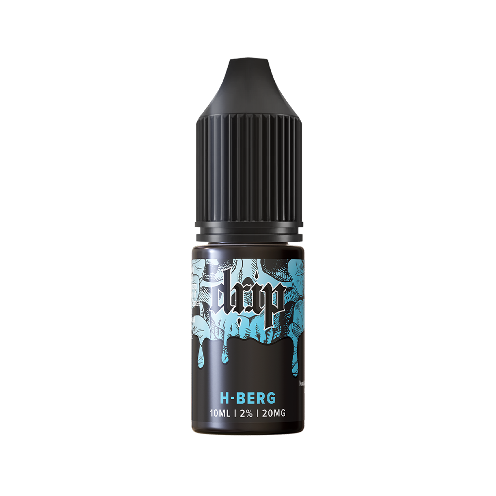 Drip H-Berg e-liquid bottle, 10ml, with blue and black label design.