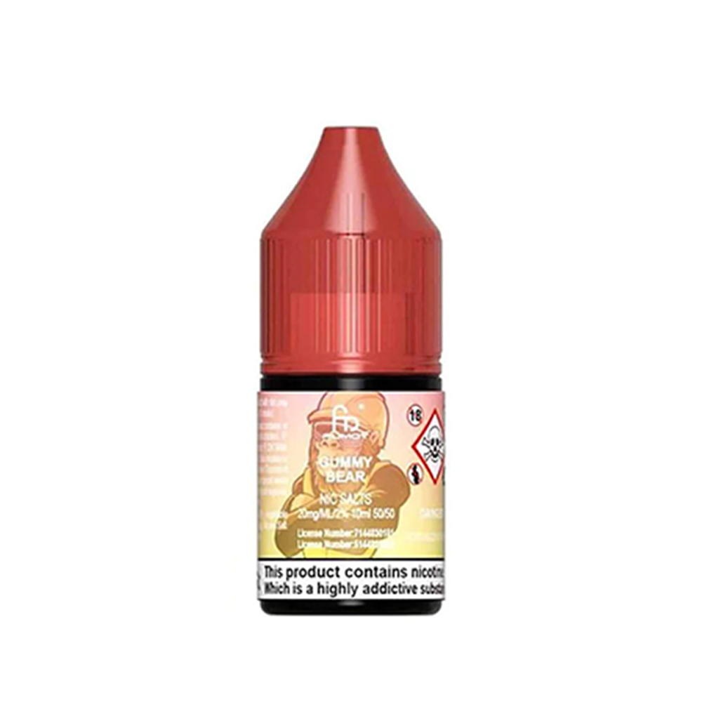 Orange Fizz Gummy Bear Nic Salts e-liquid bottle with red cap and warning label.