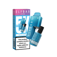 Elf Bar AF5000 Blue Razz Lemonade vape with packaging, displaying nicotine warning.