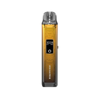 Vaporesso LUXE XR Max vape device with a gold finish and digital display.