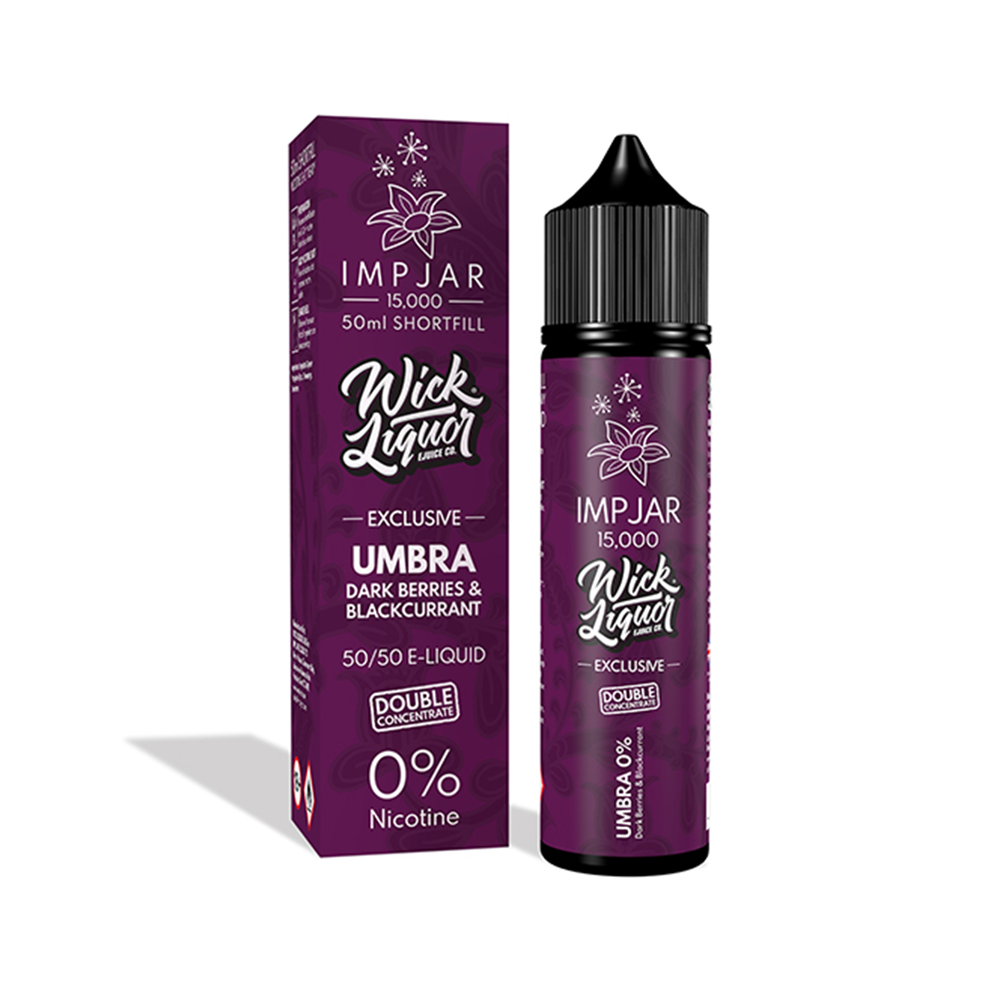 Wick Liquor Imp Jar Umbra e-liquid, 50ml bottle, dark berries and blackcurrant flavour, 0% nicotine.