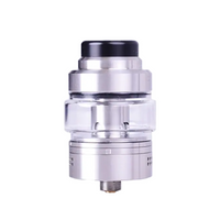 Silver OXVA Arbiter 2 RTA with a clear glass tank and black drip tip.