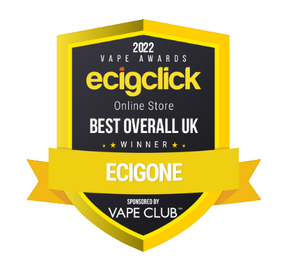 Award badge for Ecigone: Best Overall UK Online Store 2022, sponsored by Vape Club.