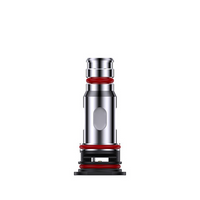 Vaporesso GTX coil with stainless steel finish and red O-rings, isolated on a white background.