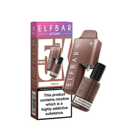 Elf Bar AF5000 vape in tobacco flavour with packaging, highlighting 5000 puffs and nicotine warning.