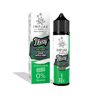 Doozy Imp Jar Sour Apple Kiwi e-liquid bottle and box, 0% nicotine, 50ml shortfill.