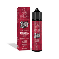 Wick Liquor Imp Jar Mantra e-liquid bottle and box, featuring mixed berry sorbet flavour.