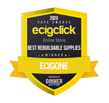 Award badge for Ecigone, winner of Best Rebuildable Supplies 2020 by Ecigclick, sponsored by Dinner Lady.