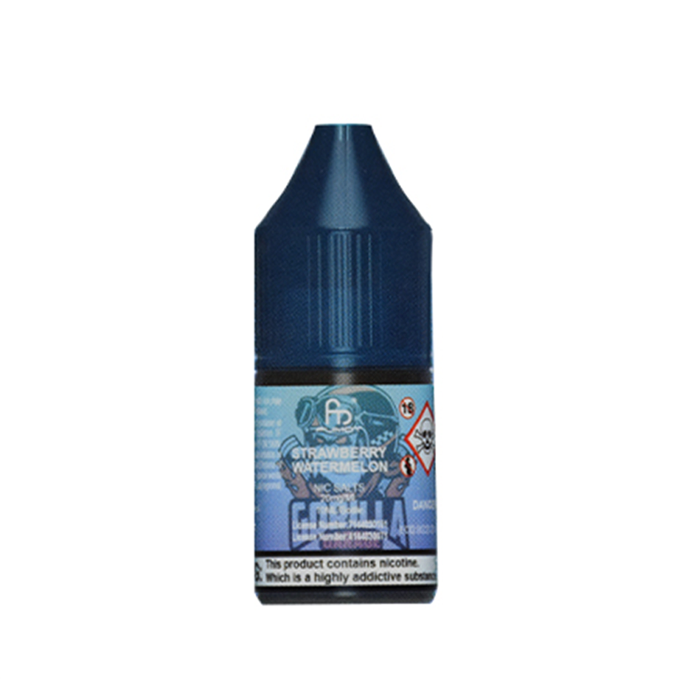 Gorilla Juice Strawberry Watermelon e-liquid bottle with a blue cap and label.