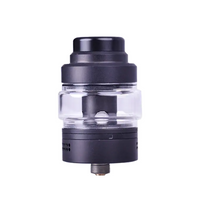 Black Hellvape Fat Rabbit Solo RTA with clear glass tank and metal base.